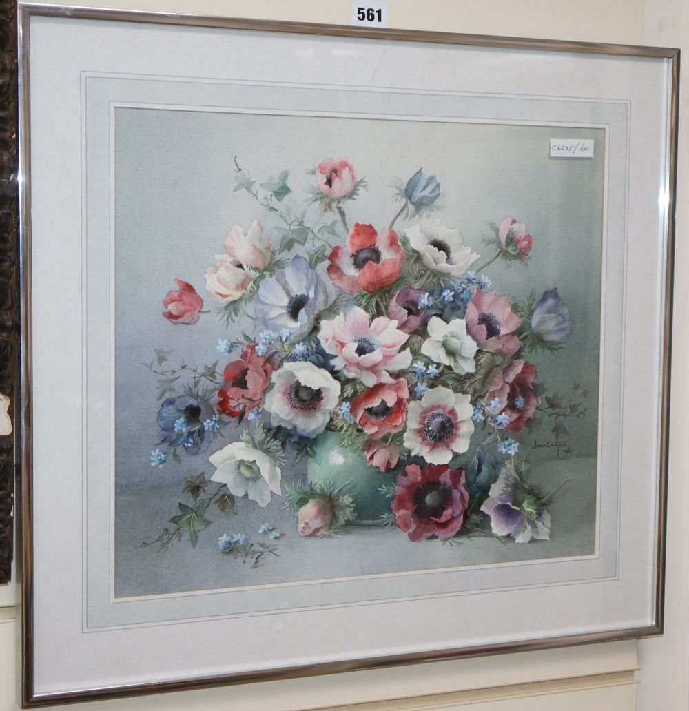 Jack Carter, watercolour, Anemones in a vase, signed and dated 1987, 35 40cm